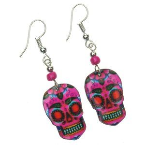 Handcrafted Pink Sugar Skull Earrings Spirit of Nature Native Designs Southwest